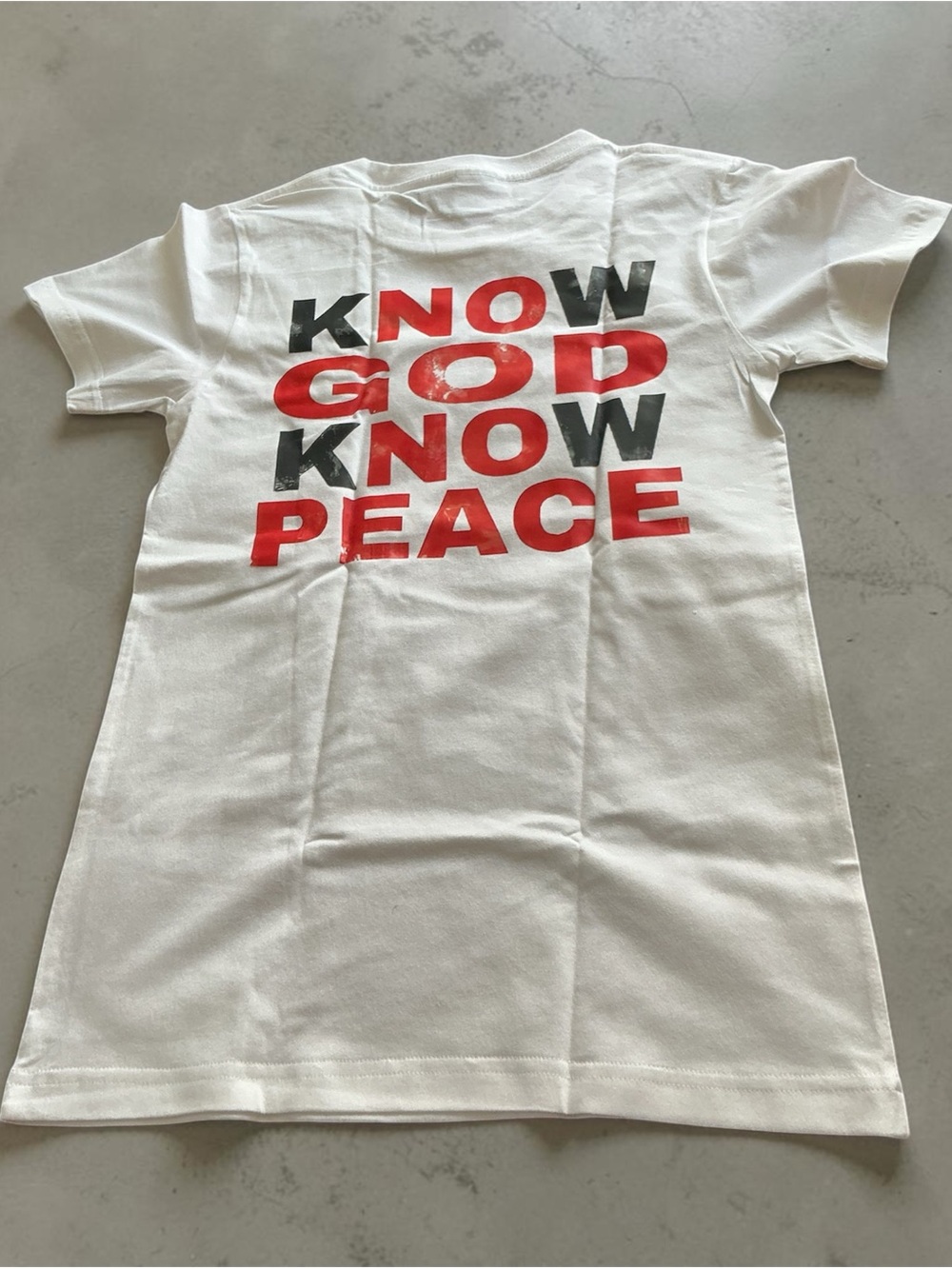 Kids White Graphic Tee with Red & Black Text